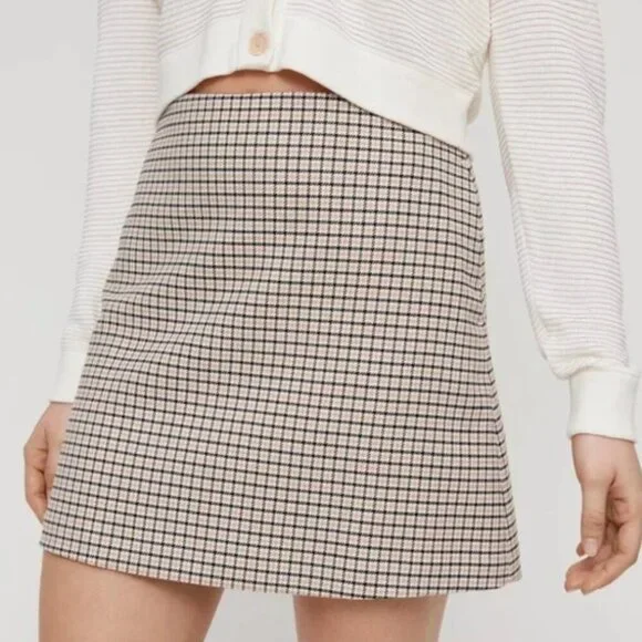 Wilfred Renee Skirt Women 8 Plaid Beige Mini Classiccore Academia Preppy - Picture 1 of 6